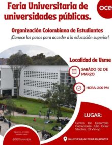 ¡Oportunidad para acceder a la educación superior! Feria Universitaria en Usme este sábado 2 de marzo