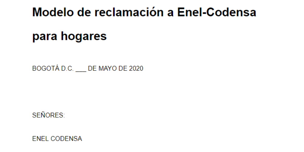 Formato de reclamo Enel-Codensa