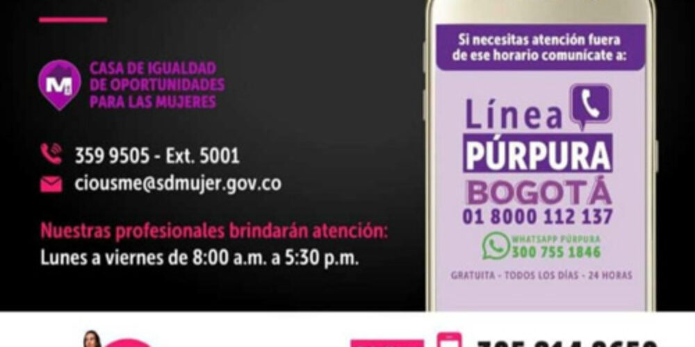 Refuerzan líneas de atención para mujeres en Usme